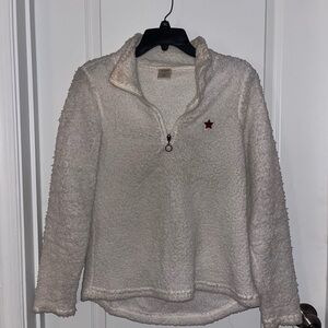Cozy Cream Sherpa Pullover with Red Star